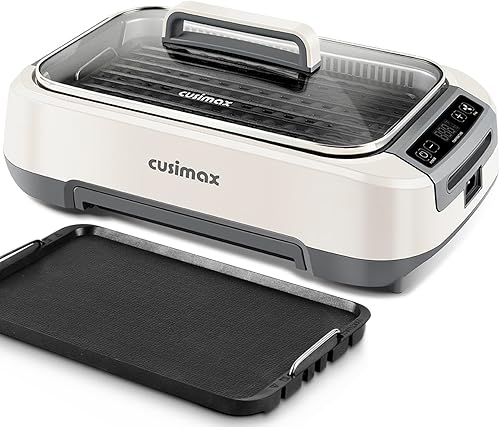 Miniatura 1 de CUSIMAX Parrilla eléctrica sin humo para interiores con placa extraíble antiadherente y plancha, barbacoa coreana de 1500 W con pantalla LED