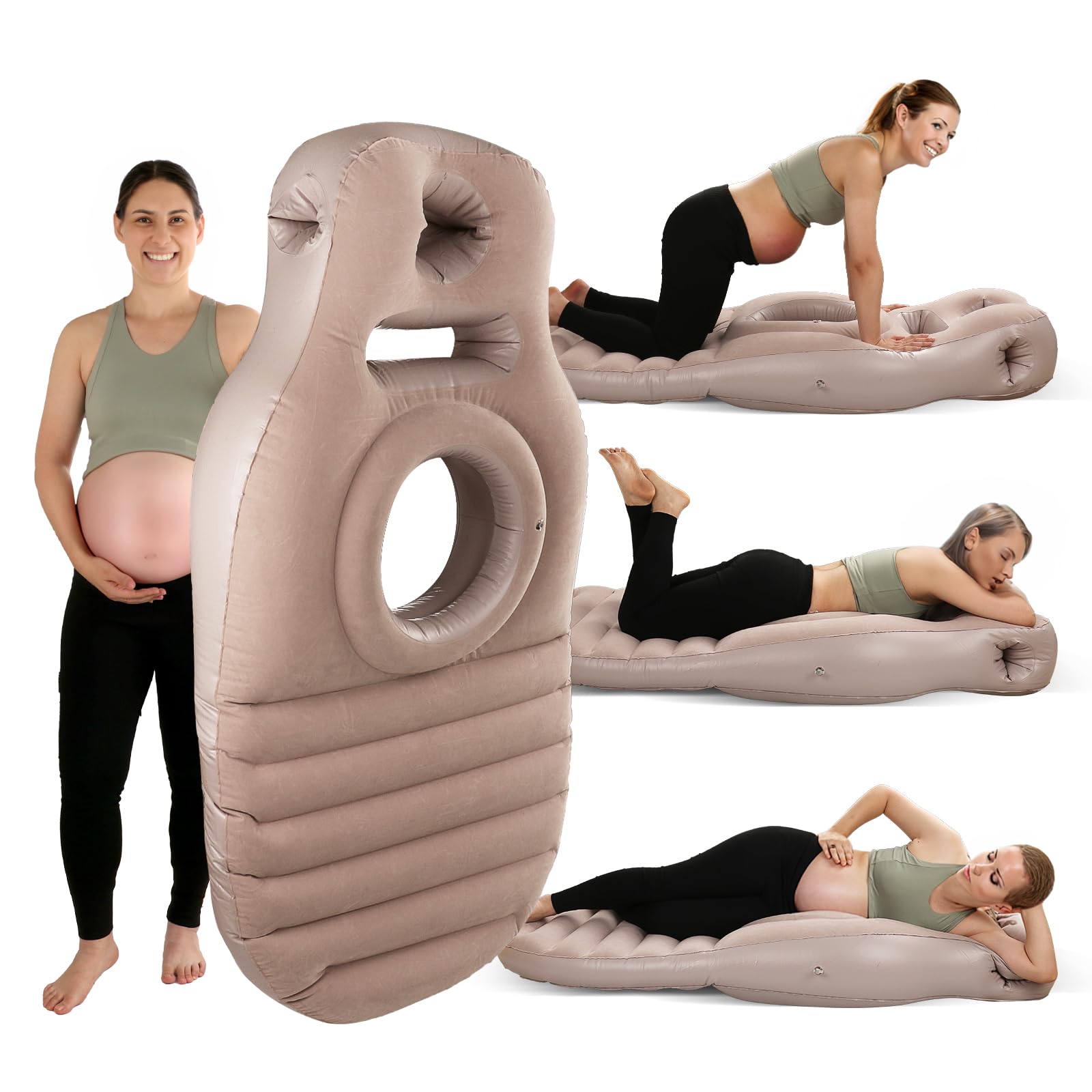 Inflatable Pregnancy Pillow, Inflatable Pregnancy Pool Float with Belly Hole, Comfort for Stomach & Side Sleepers – Relieves Back & Hip Pain, Gray