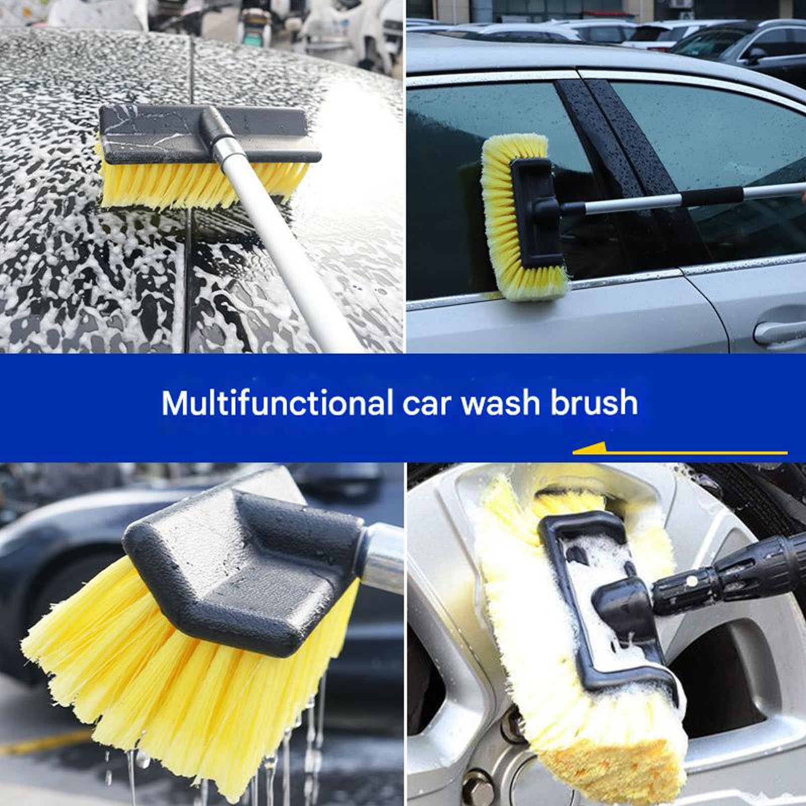 Cepillo de coche con mango telescópico y pulverizador de agua para lavar vehículos sin esfuerzo, cepillo de aluminio extensible con diseño de pulverización integrado para un coche y ciclismo