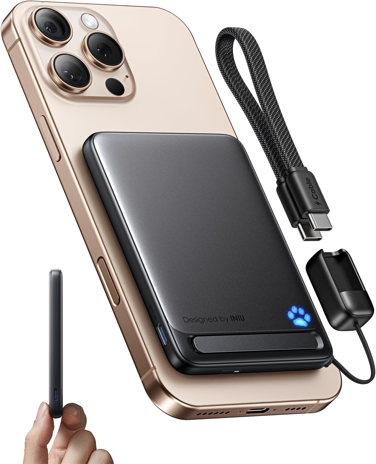 for Magsafe Power Bank, Ultra Slim 5000mAh Qi2 Certified 15W Magnetic Portable Charger, Travel Wireless Battery Pack with USB C Cable & Stand for iPhone Air 17 16 15 14 13 12 Only