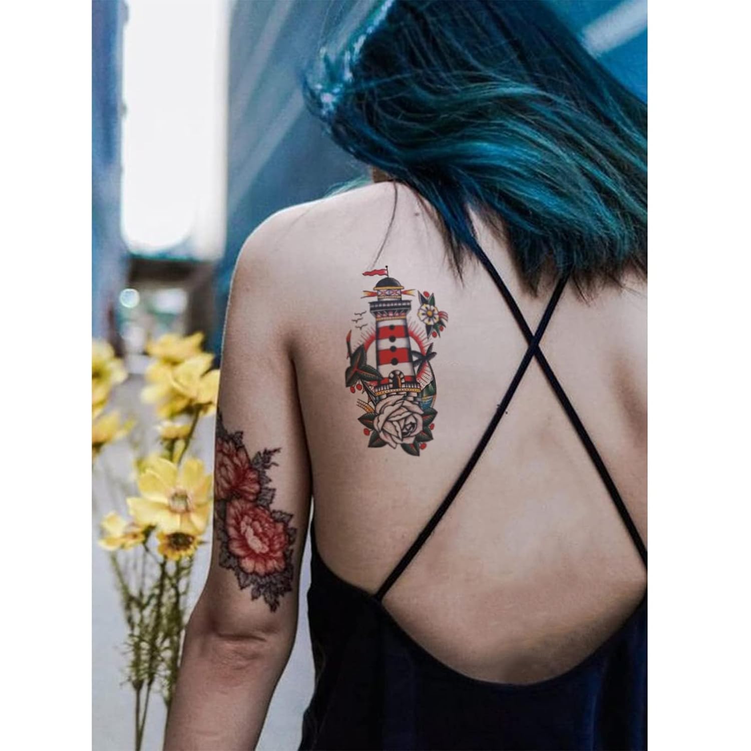 CARGEN Vintage Temporary Tattoos - Traditional Old School Classic Cool Stickers Sailor Jerry Style Globe Lighthouse Sailboat Flowers Bouquet Sword Anchor Diamond Feather Temporary Tattoo Fake Tattoo
