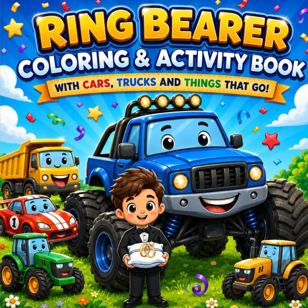 Ring Bearer Coloring & Activity Book with Cars, Trucks and Things That Go: Fun Wedding Activities for Boys Who Love Vehicles (The Ultimate Ring Bearer)