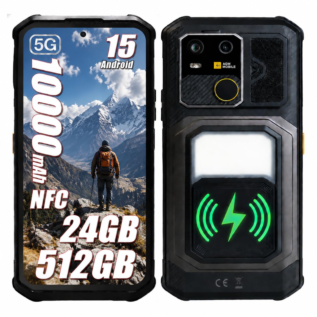 AGM G3 5G Rugged Smartphone Android 15 Telefono Indistruttibile,24(12+12) GB,512GB+1TB TF, 6,72" 120Hz,64MP+50MP+2MP Visione Notturna,IP68/IP69K e MIL-STD-810H/Luce Da Campeggio/Dual SIM/NFC