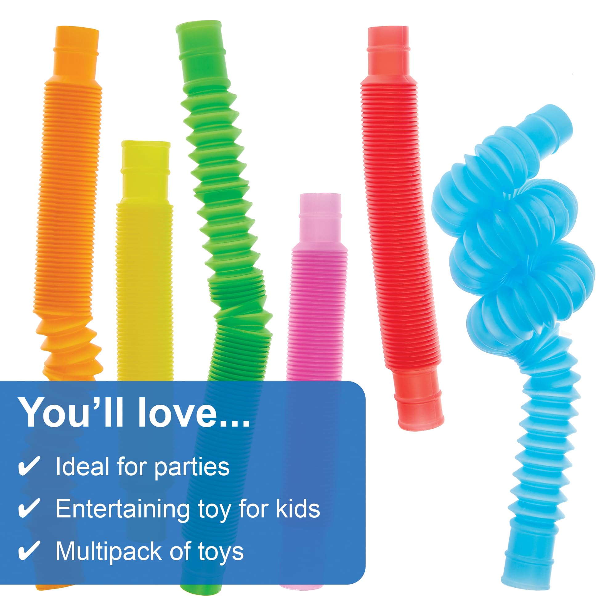 Baker Ross FN225 Pop Tube Fidget Toys - Pack of 12, Entertaining Fidget Toys for Kids Party Bags, Multicolour, 13 cm - Image 3