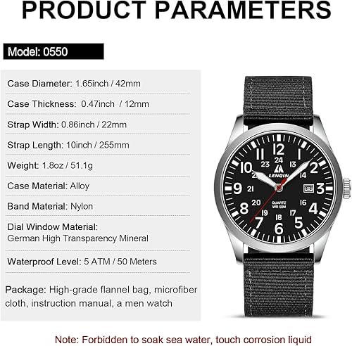 Miniatura 5 de LN LENQIN Relojes para hombre, unisex, militar, deportivo, correa de nailon, elegante, luminoso, analógico, de cuarzo, para hombre, impermeable