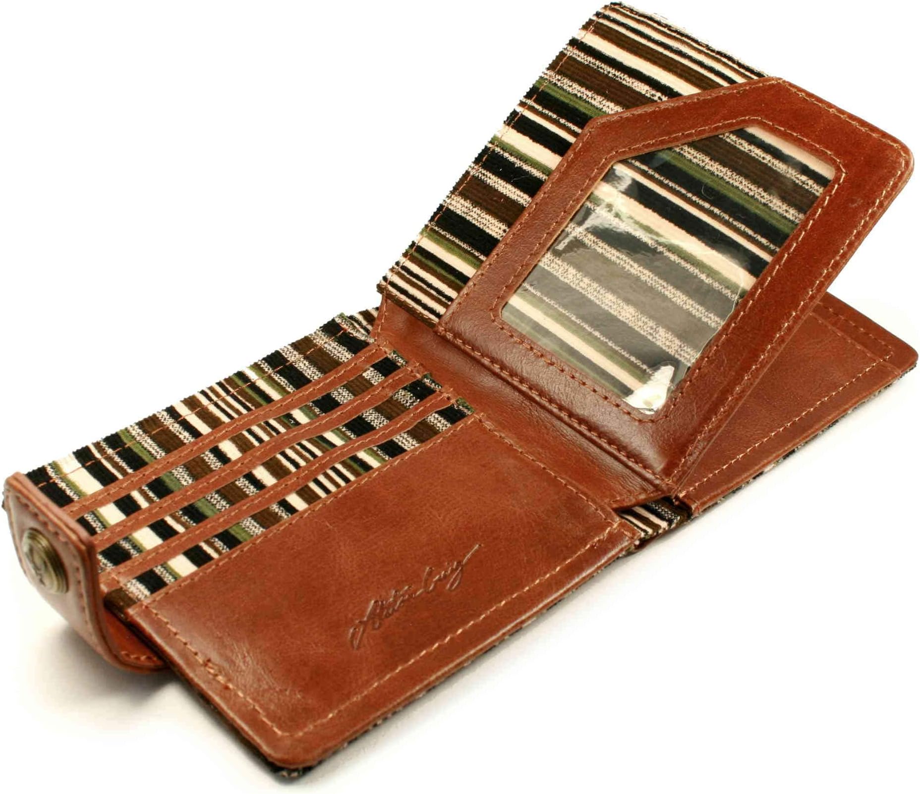 Alston Craig Genuine Vintage Leather RFID Blocking / NFC ID Mens Tec wallet - (Olive Stripe) - Brown