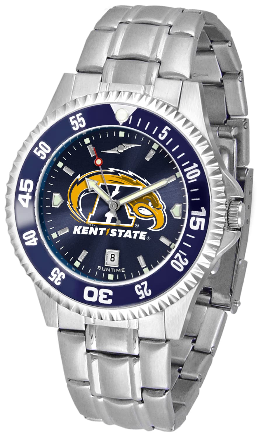 SunTime Men's Collegiate Competitor 40mm Watch - Kent State Golden Flashes with 20mm Stainless Steel Band - AC Color Bezel