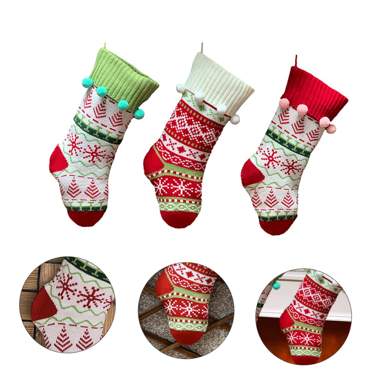 3stücke Weihnachtsstrümpfe Als Hängetasche Für Süßigkeiten Weihnachtsgeschenktüten Mit Weihnachtsmannsocke Weihnachtsgeschenksocke Zum Aufhängen An Baum Kamin Tür Wand Fenster Für