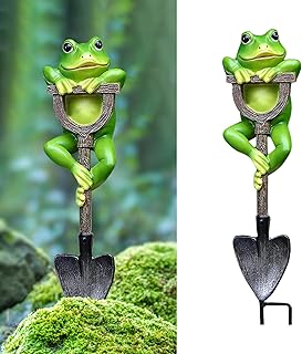 DZAY Froschfigur Deko für Garten Landschaft,Gartendeko für Draußen Figuren Deko Frosch Gartenzwerge für Außen Gartenstatue Frosch mit Schaufel Pflanze Dekor für Yard Rasen Patio Skulptur
