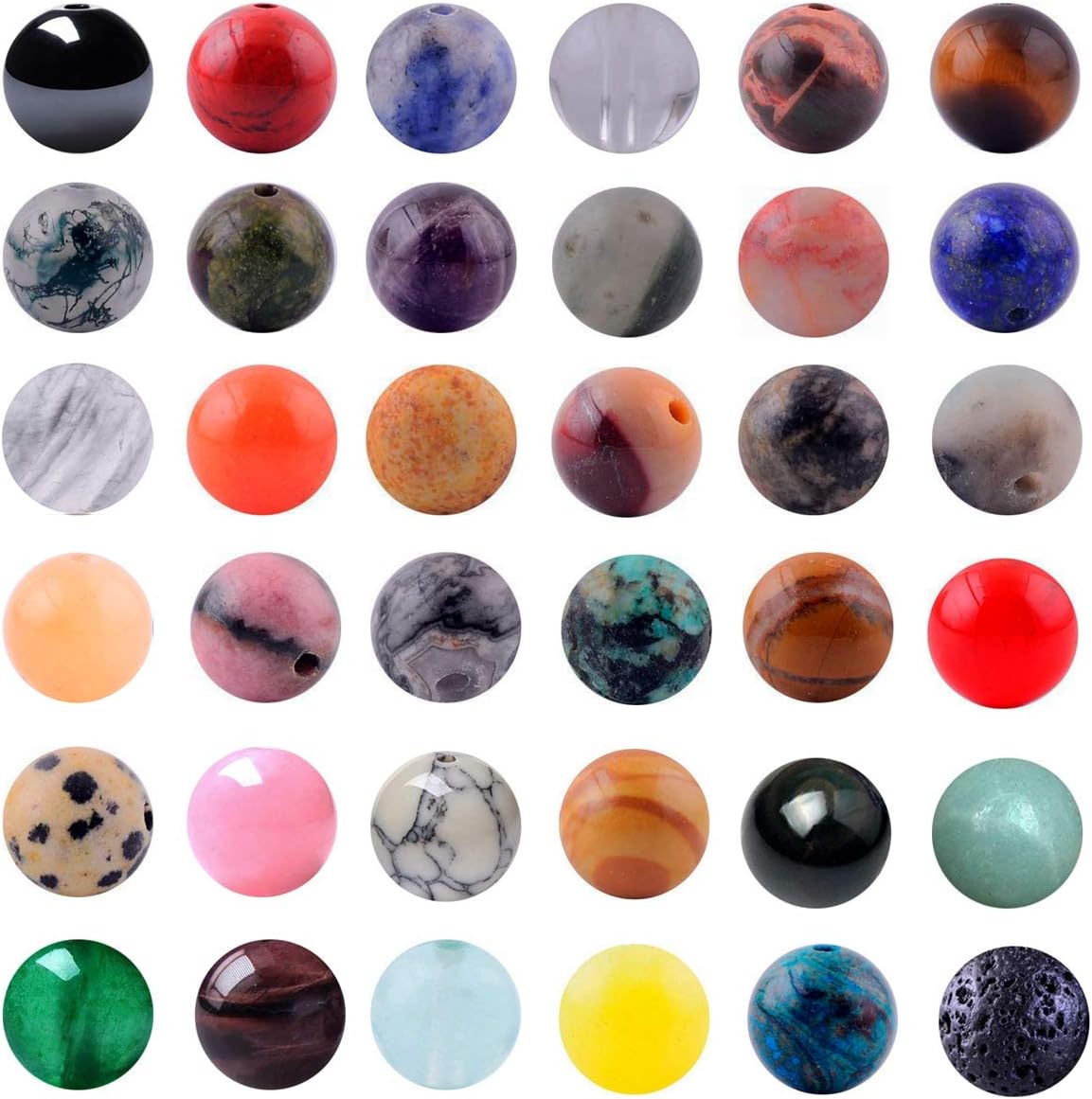 (8mm) - Natural Stone Beads Mixed 100pcs 8mm Round Loose Gemstone Amethyst Black Obsidian Lava Stone Amazonlite Assorted Colour for Bracelet Necklace Jewellery Making (Natural Stone Beads Mix)