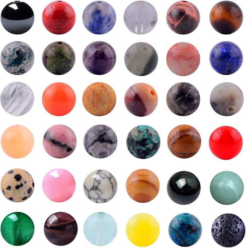 Cuentas de piedra natural, 100 piezas redondas de piedra auténtica auténtica, piedras preciosas sueltas, tamaño del agujero de 0.039 in, cuentas lisas para pulsera, collar, pendientes, fabricación de joyas (cuentas de piedra natural multicolor, 0.315 in)