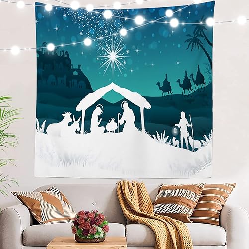 BaoNews Tapiz de escena de Cristo de Navidad, estrella de Navidad y manteles grandes de poliéster para colgar en la pared, tapiz para dormitorio,