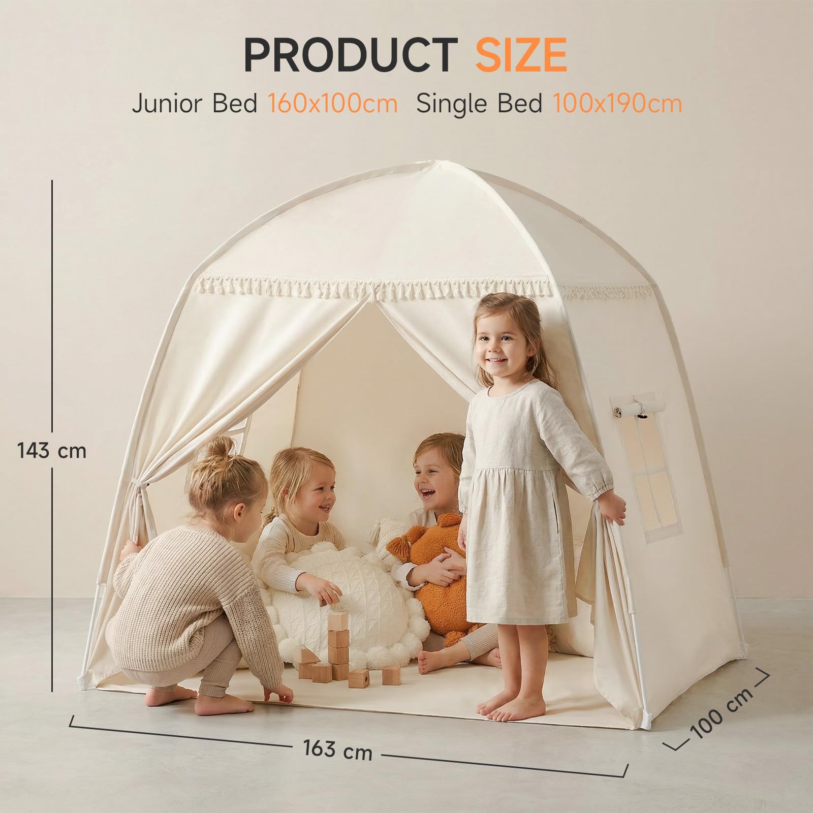 Großes Tipi Zelt für Kinder: Zelt für Kinder Indoor Kleinkind Tipi für Jungen & Mädchen - Kleinkind Spielhaus innen Vordach Bett für Spielzimmer Geschenk Spielzeug (Creme)