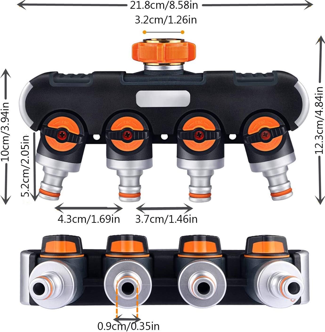 YAAVAAW 4 Way Garden Hose Splitter,3/4 Inch Zinc Alloy Garden Tap Splitter Outdoor Utility Hose Connector,Comfortable Rubberized Tap Connector with 4 Connectors and 4 Rubber Washers - Image 3