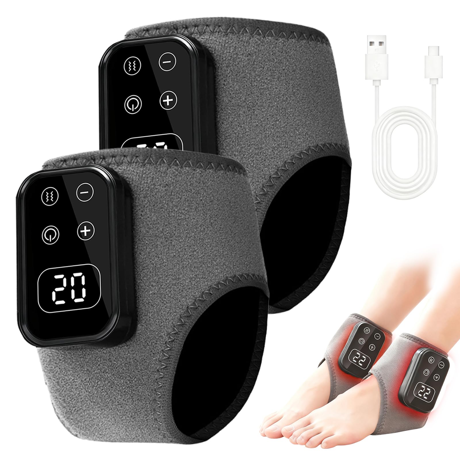 Fussmassagegerät 3-in-1 Foot Massager, Elektrisch Fußmassagegerät mit 5 Vibrationsmodi und 6 Heizstufen, Kabellos Wiederaufladbar, Linderung von Fußermüdung und Schwellungen