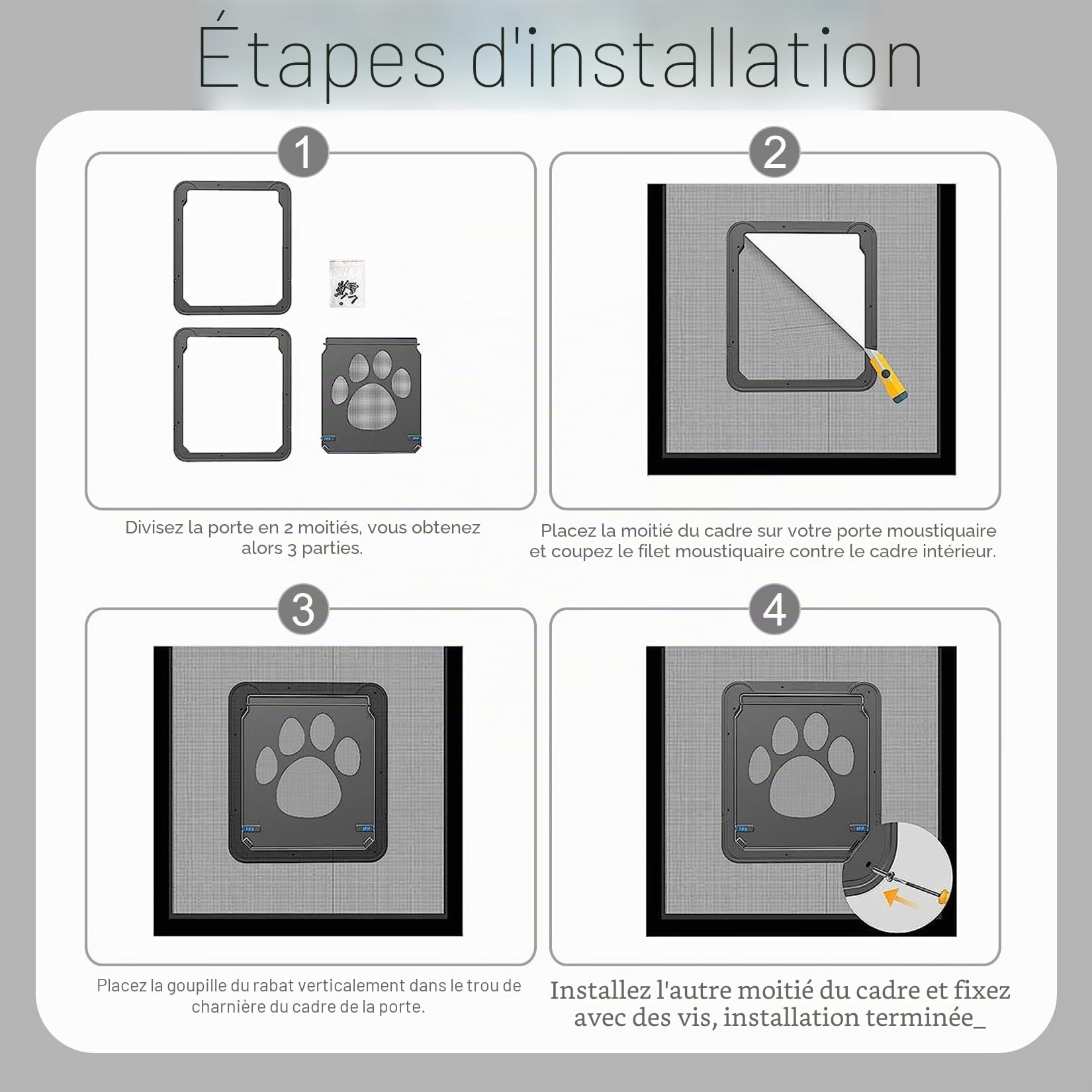 Facile à Installer Chatiere pour Chat (29 cm * 24 cm) Verrouillable Chatière pour Chat pour Animaux Domestiques Moustiquaire avec Fermeture Magnétique pour Petits Chiens et Chats