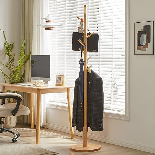 Miniatura 5 de Perchero de madera, soporte independiente con 8 ganchos y 3 opciones de altura, resistente árbol de abrigo para niños, fácil de montar, para Color