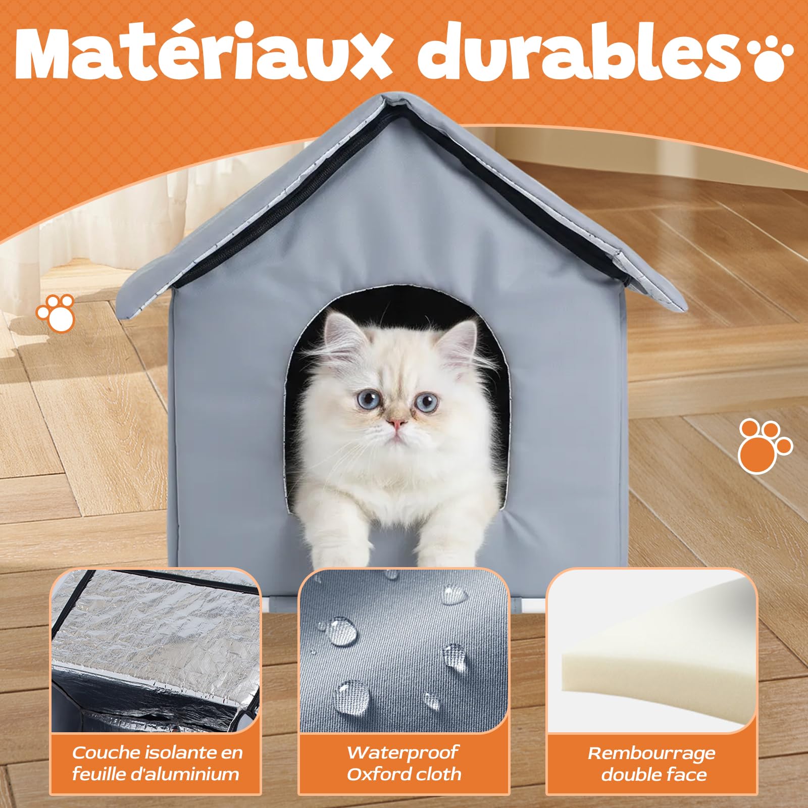 perfk Niche chauffée pour Chats d'extérieur, résistante aux intempéries, Robuste et Coupe-Vent, avec Base surélevée, abri pour Chats errants pour, M