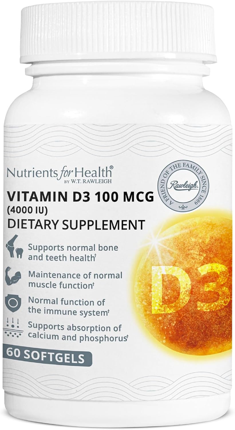 Rawleigh Vitamin D3 50 MCG: 60 Softgels, 30 Days Supply. High Strength Cholecalciferol 4000iu (100μg). Immune, Healthy Teeth, Supports Calcium Absorption, Bones & Muscles. Gluten-Free, GMO-Free