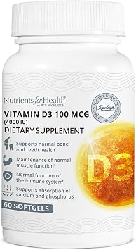 Rawleigh Vitamin D3 50 MCG 60 Softgels, 30 Days Supply. High Strength Cholecalciferol 4000iu 100g. Immune, Healthy Teeth, Supports Calcium Absorption, Bones & Muscles. Gluten-Free, GMO-Free