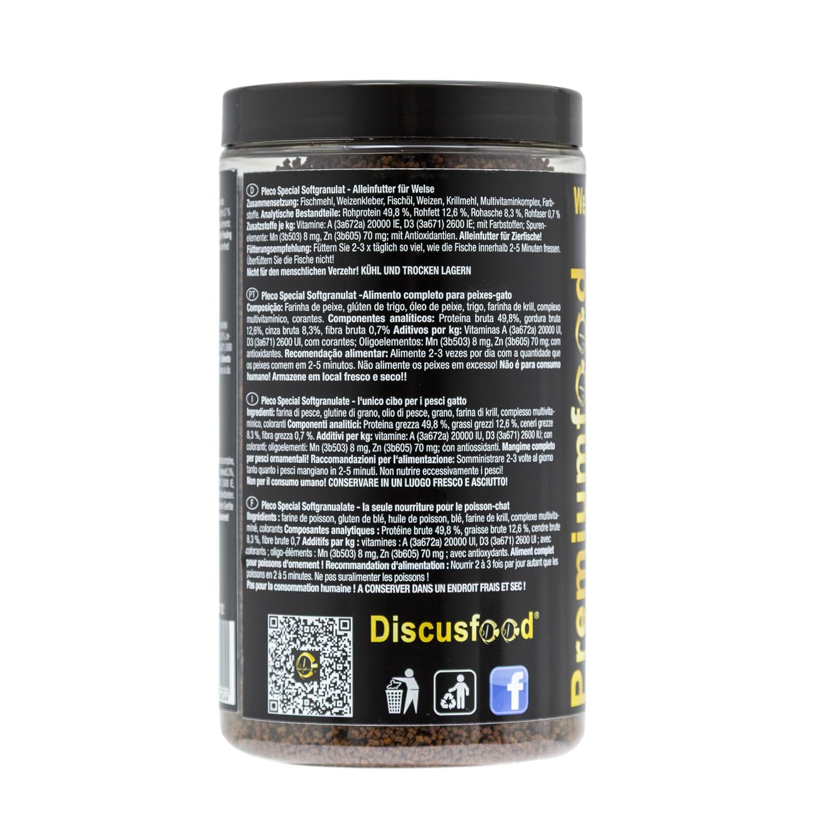 Pienso para peces premium para acuario, 550 g, para crecimiento y esplendor de colores, granulado suave Pleco especial, granulado suave muy bien tolerado, alimento completo para bagres (para casi