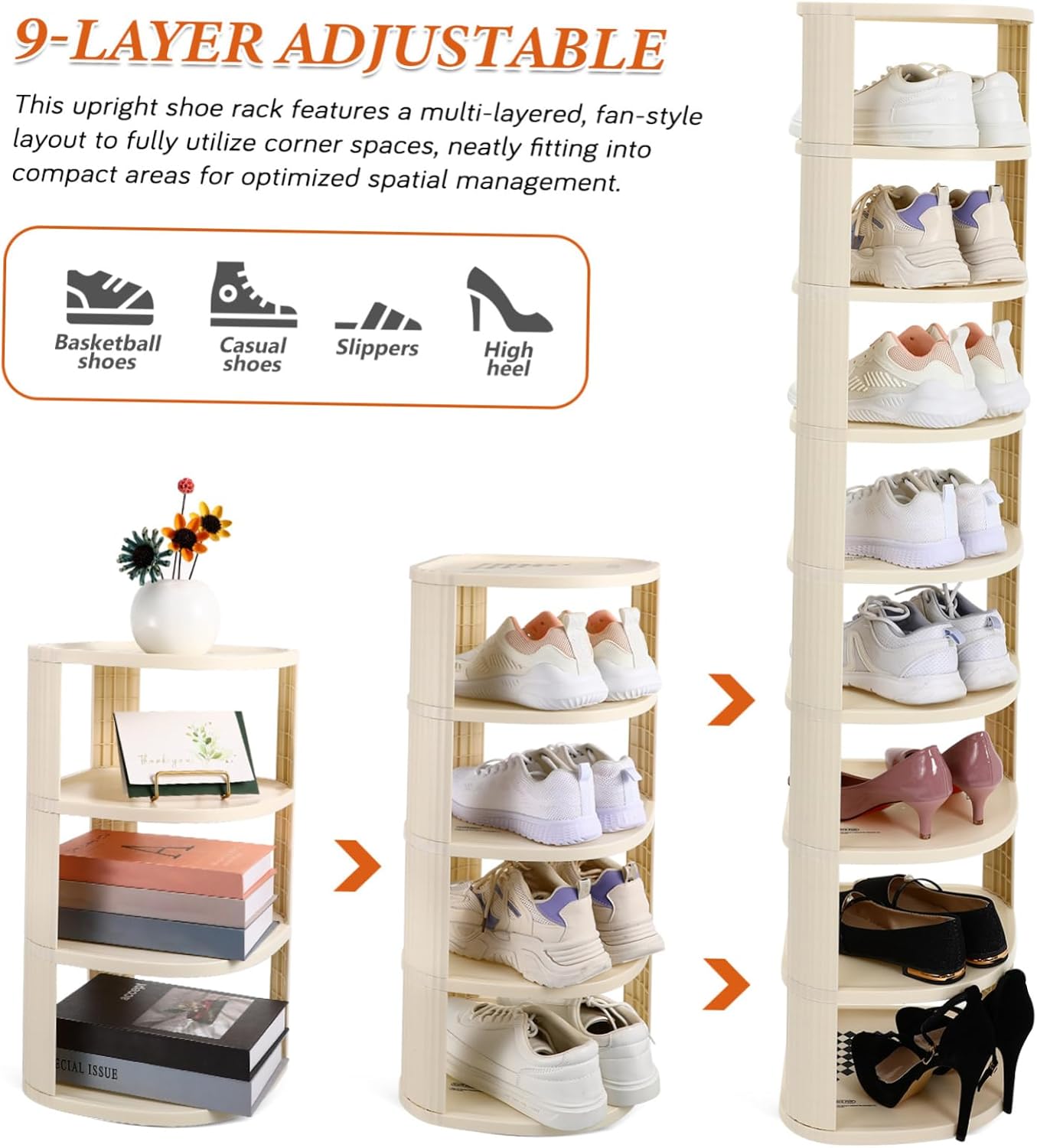 Zerodeko 9Tier Corner Shoe Rack Freestanding Shoe Organizer Space Saving Design for Efficient Storage for Home and Entryway Use