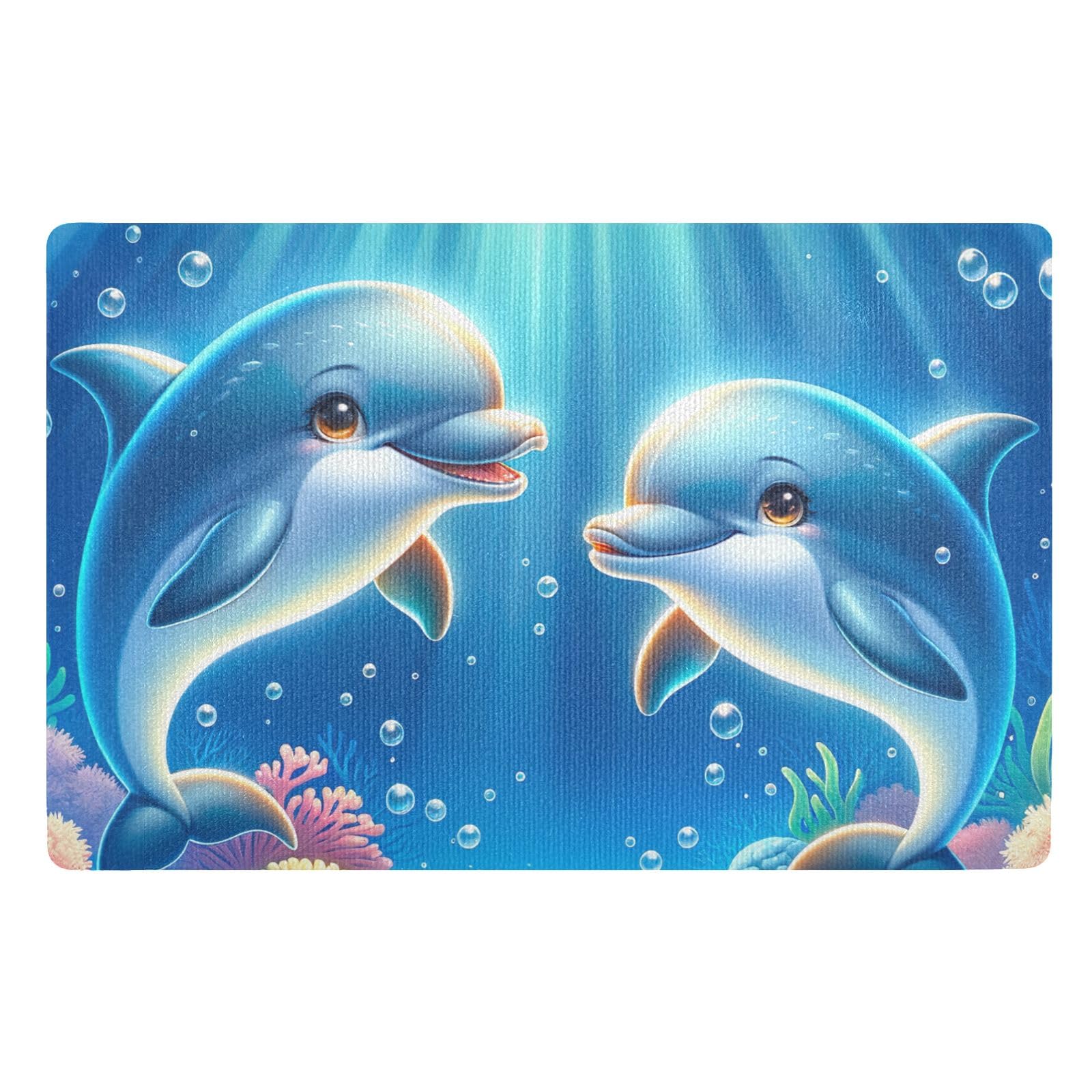 Dolphins Smiling Doormat, 32x20 Indoor Welcome Mats for Entryway Non-Slip Backing Entry Mat