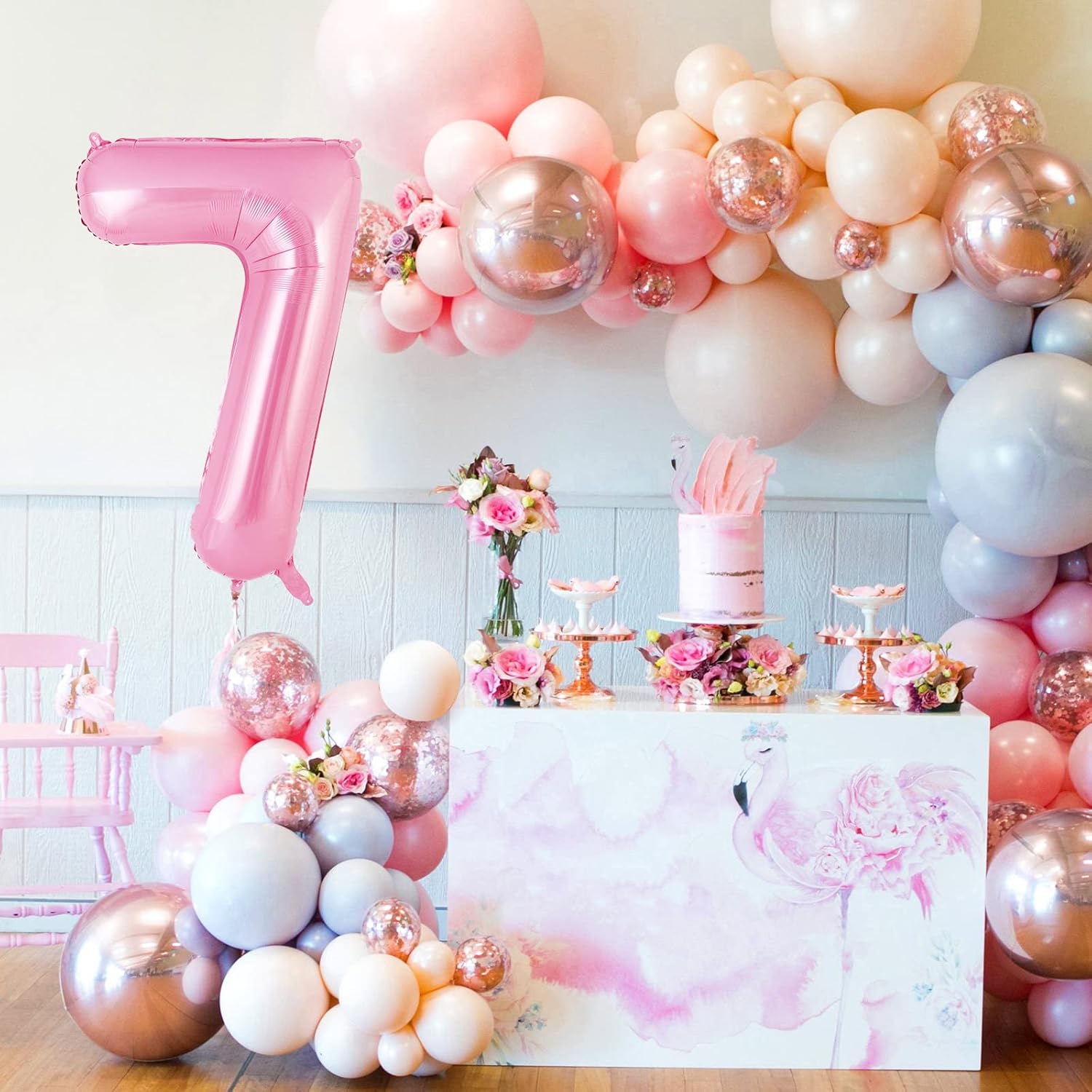 7 Balloon, Pink Number Balloon 40 Inch for Birthday Decorations, 7 Large Foil Balloon Numbers, 7th Mylar Giant Birthday Balloon for Boy Girls Women Men