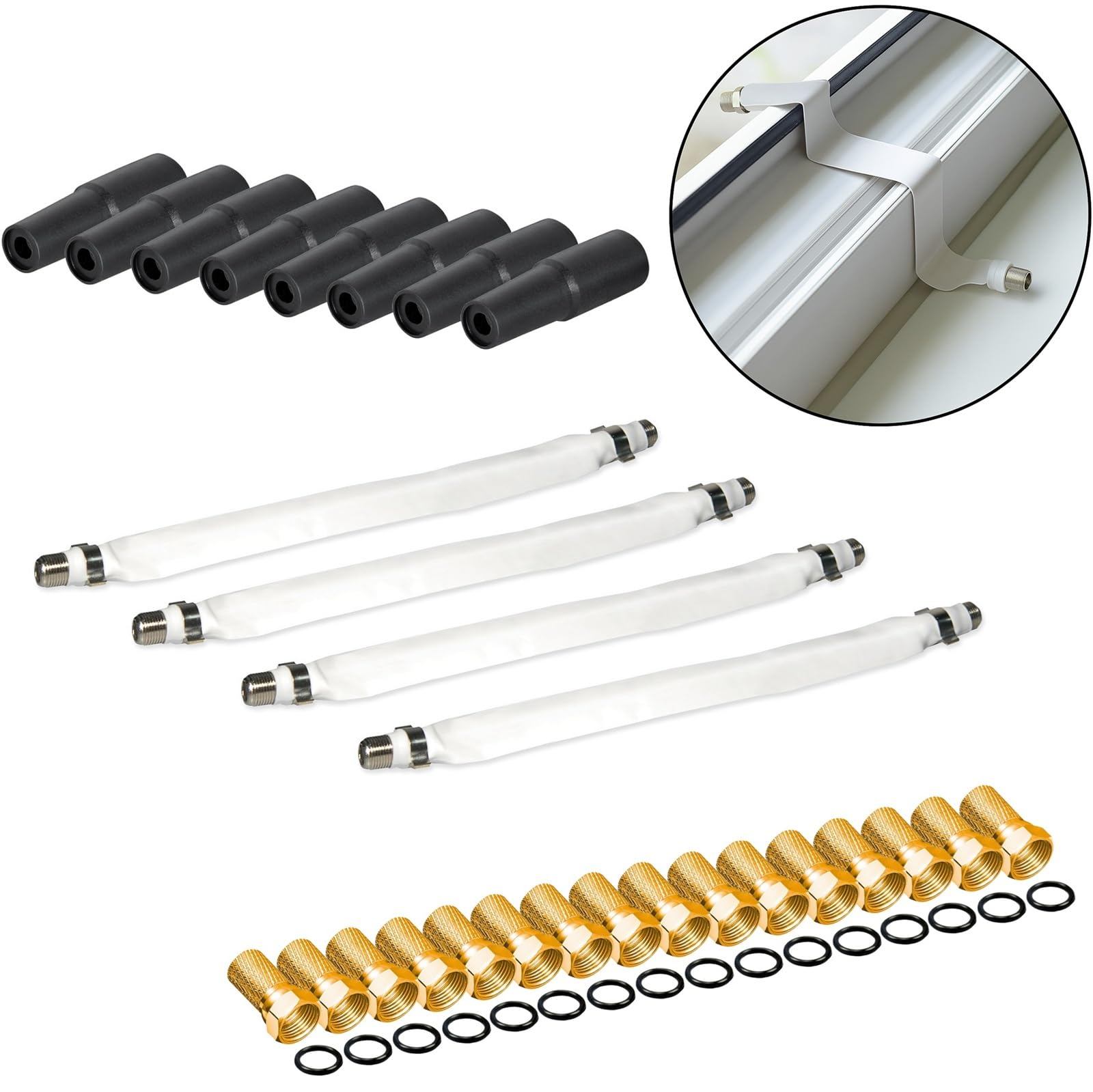 Sat Flachantenne Quad LNB HD Sat Anlage H30D4+ für 4 Teilnehmer kompakte Sat-Antenne mit Fensterhalterung Zubehör Set