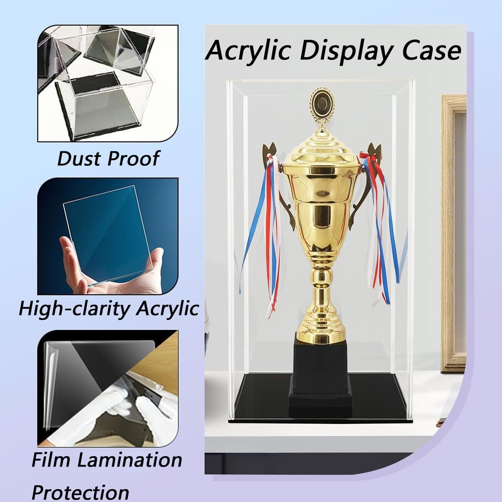 Vitrine en acrylique transparent pour objets de collection, trophées, masques, figurines, modèles, conteneur cube de protection (30 cm de hauteur, 40 x 10 cm)