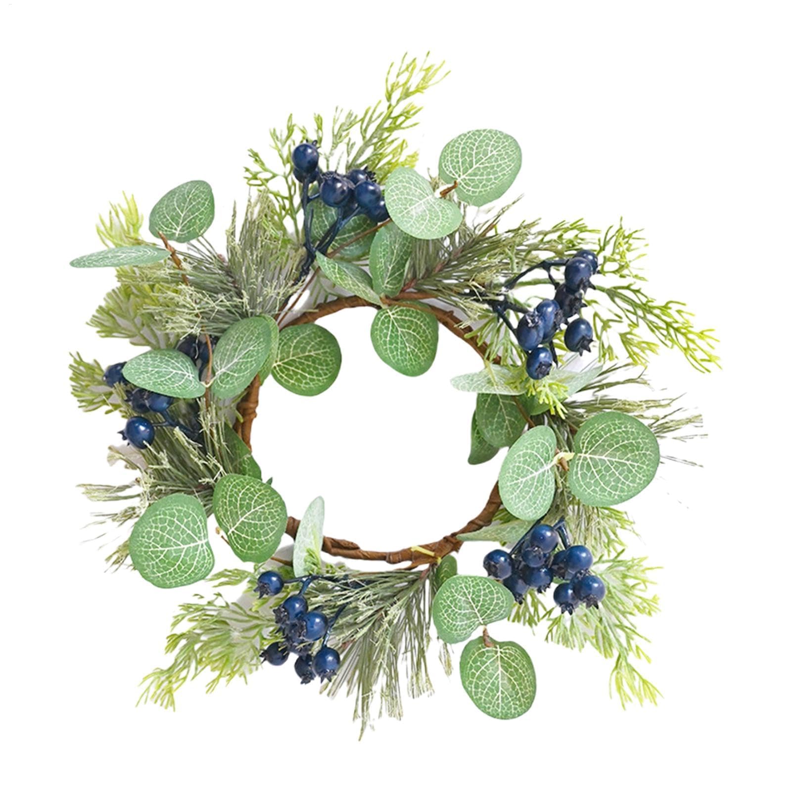 Corona de Velas de arándanos y eucalipto para decoración navideña y centros de Mesa.