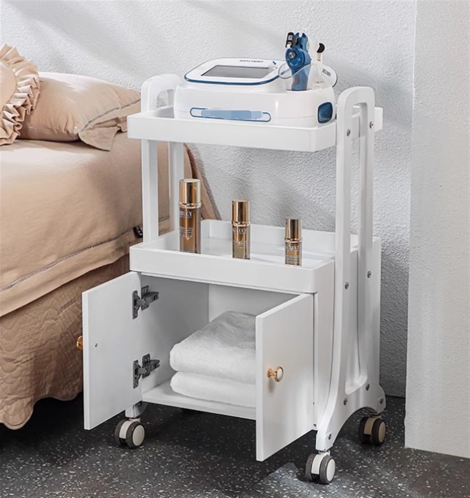 Esthéticienne Chariot Coiffeur Chariot De Salon À 2 Niveaux Avec 2 Portes D'armoire, Chariot De Salon De Beauté, Chariot En Métal, Plateau D'instruments De Coiffure Pour Spa Panier Salon De Coiffure(G