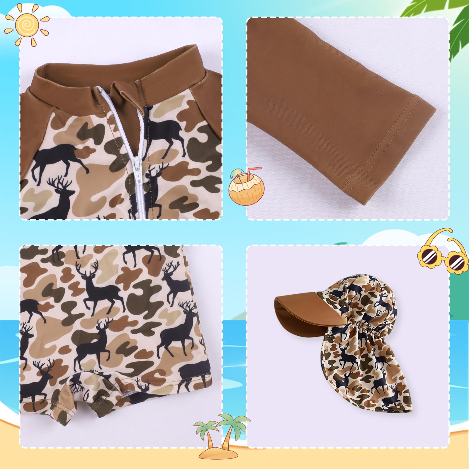Baby Jungen Badeanzug mit Sonnenhut Langarm Baby Kleinkind Schwimmanzug Baby Badeanzug Einteiler