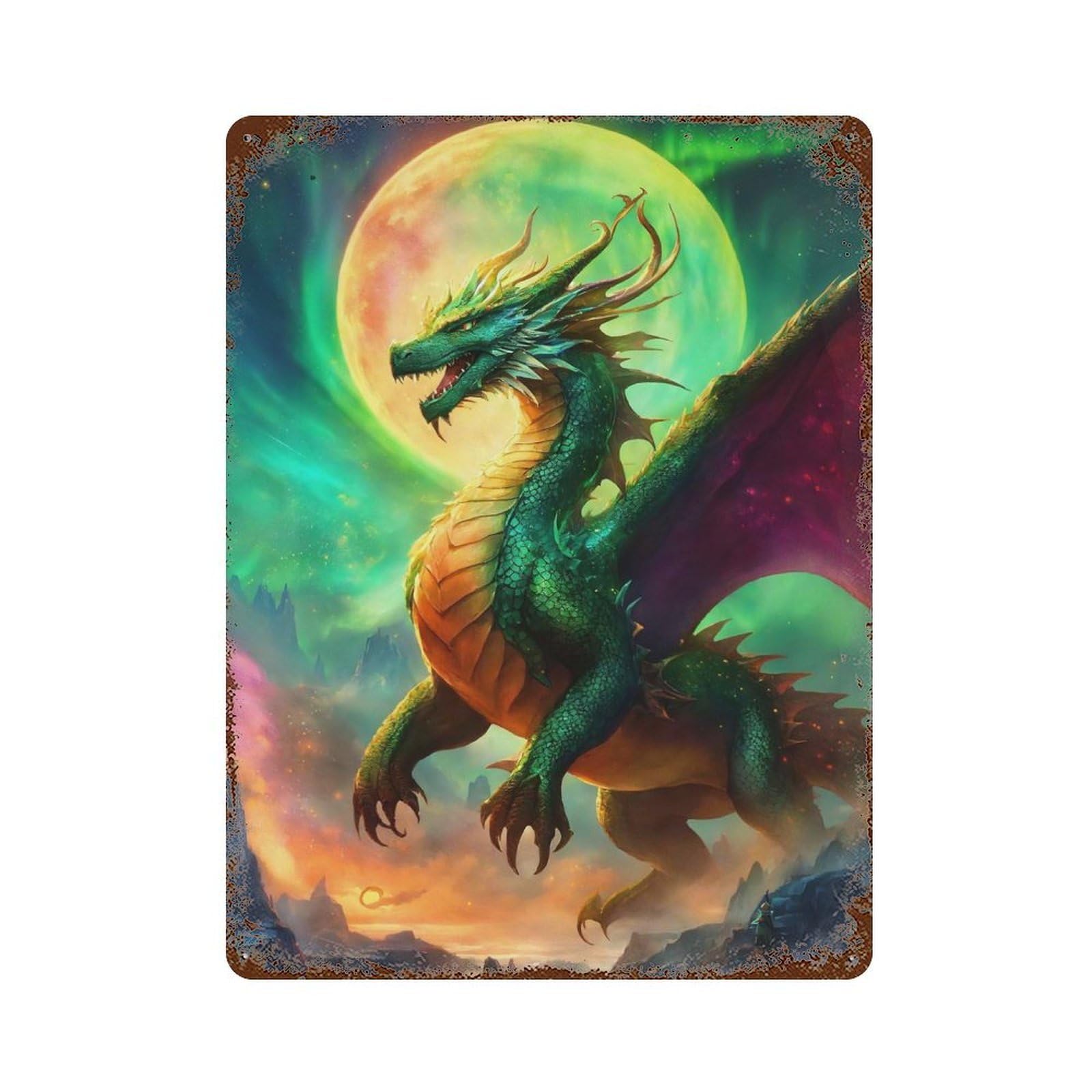 Apocalyp Fantasy Dragon 15.7"x11.8" Rustic Tin Plaque, Industrial Home Decor for Farmhouse, Kitchen And Entryway Decor