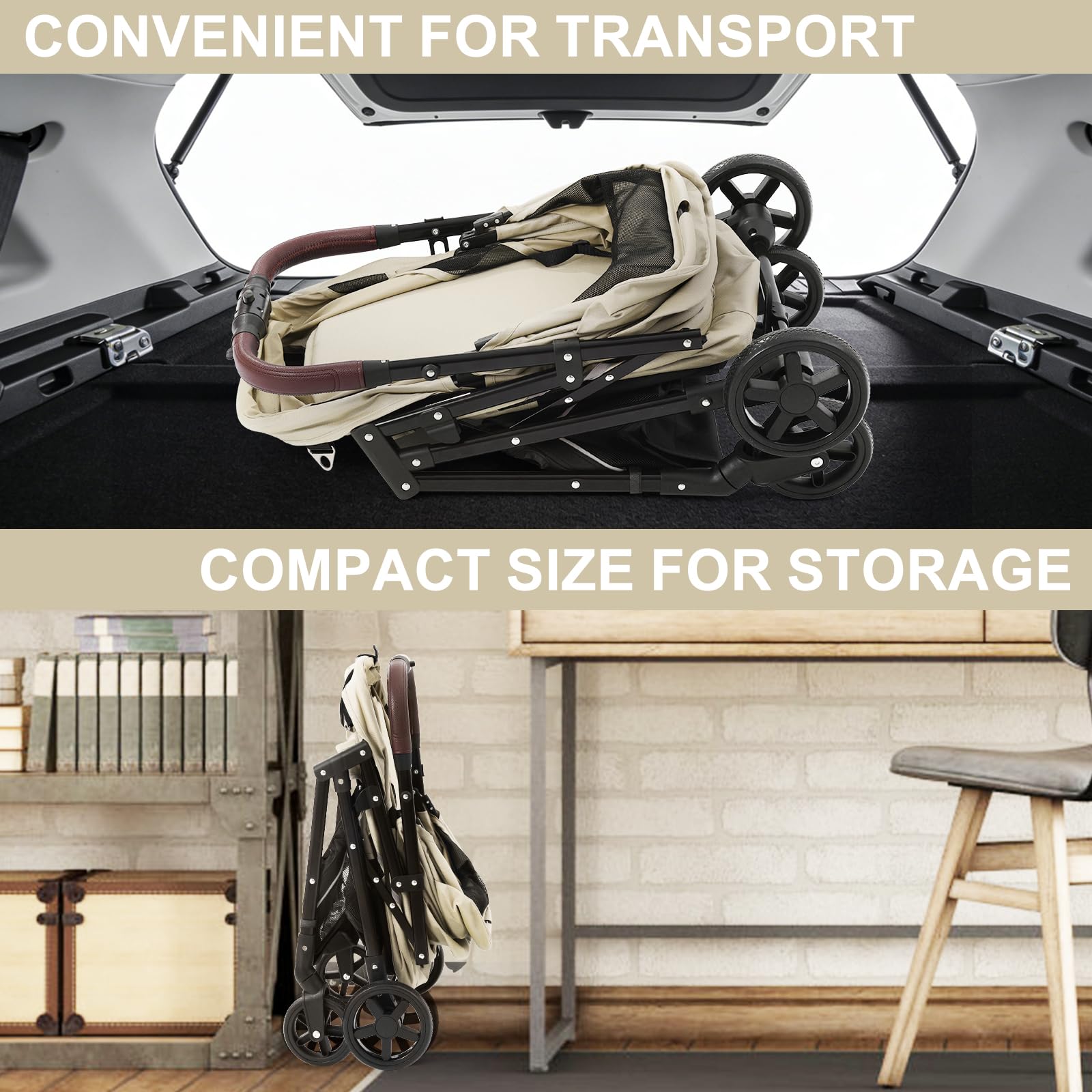 NO-Zip Poussette légère avec bandes de sécurité réfléchissantes, pliage à une main, maille anti-griffes, chariot de voyage respirant, capacité de 15 kg, blanc