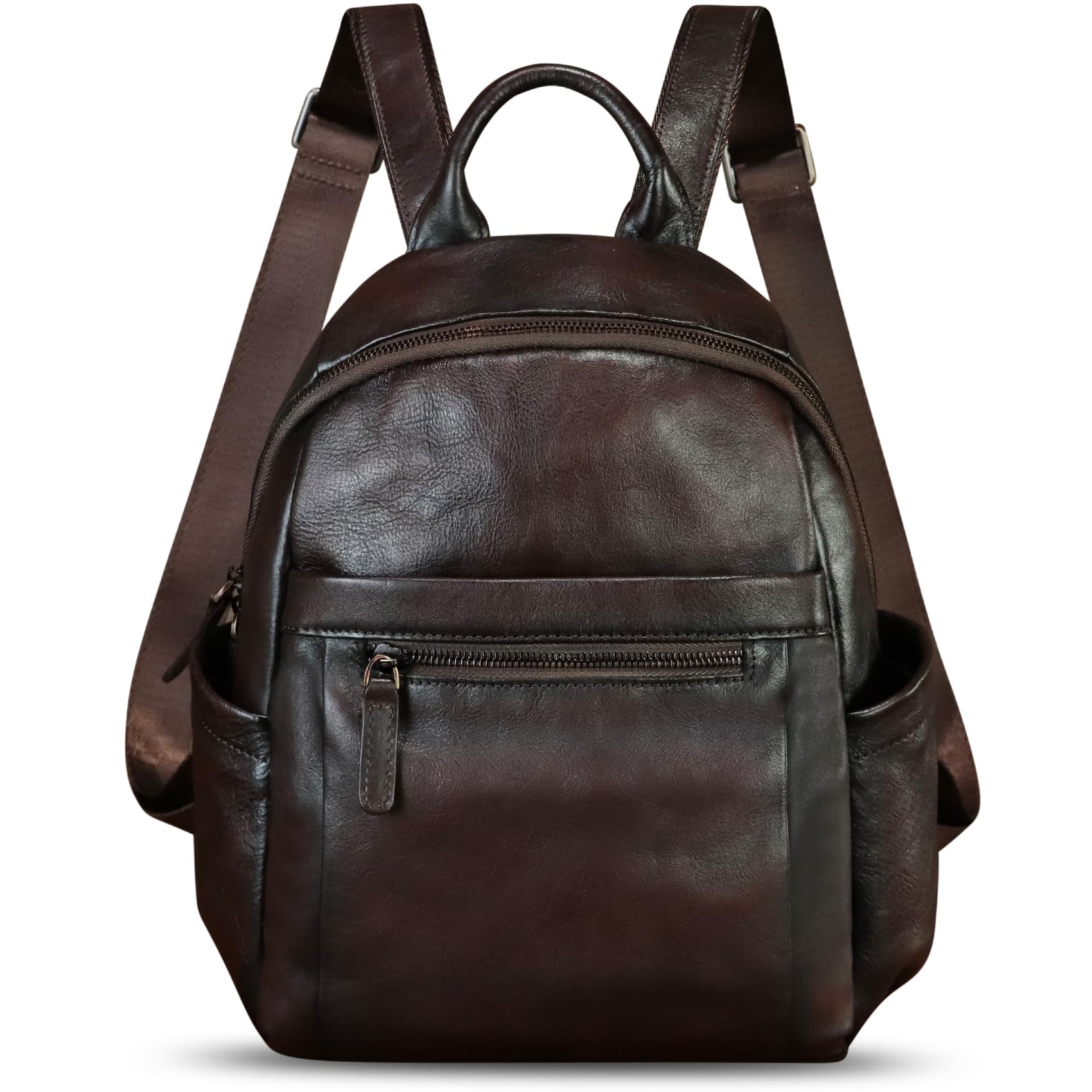 IVTG Genuine Leather Fashion Backpack for Women Vintage Cowhide Soft Real Leather Knapsack Purse Rucksack Daypack Bag (Coffee)