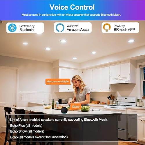 Miniatura 5 de BR30 - Bombillas LED Alexa empotradas, funciona solo con Alexa (requiere eco), cambio de color, temperatura de color ajustable en interiores para