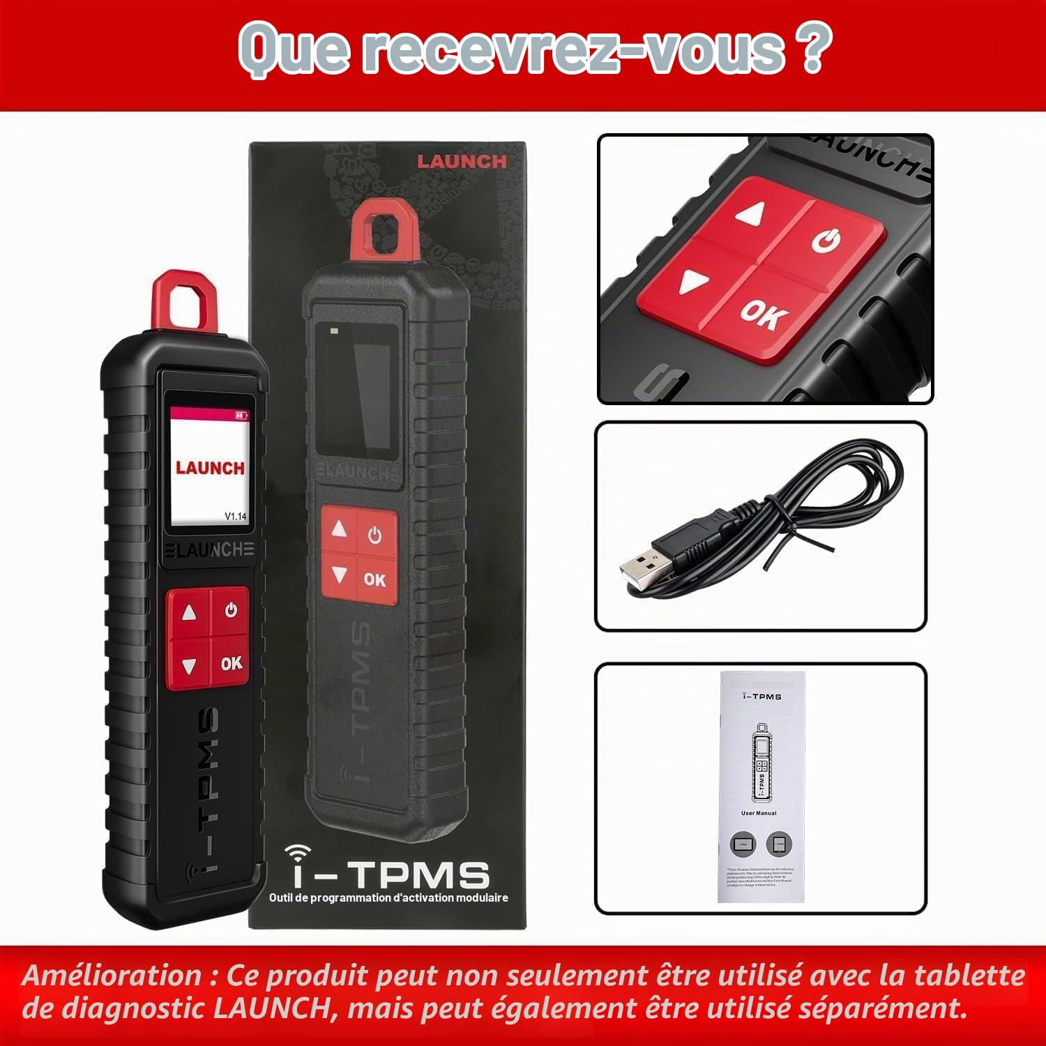 LAUNCH X431 TSGUM TPMS Testeur Pression Pneu,Activation/Lecture/Apprentissage/Programmation des Capteurs,TSGUN Manomètre Pression Pneus pour 98% des Véhicules TPMS Mondiaux.