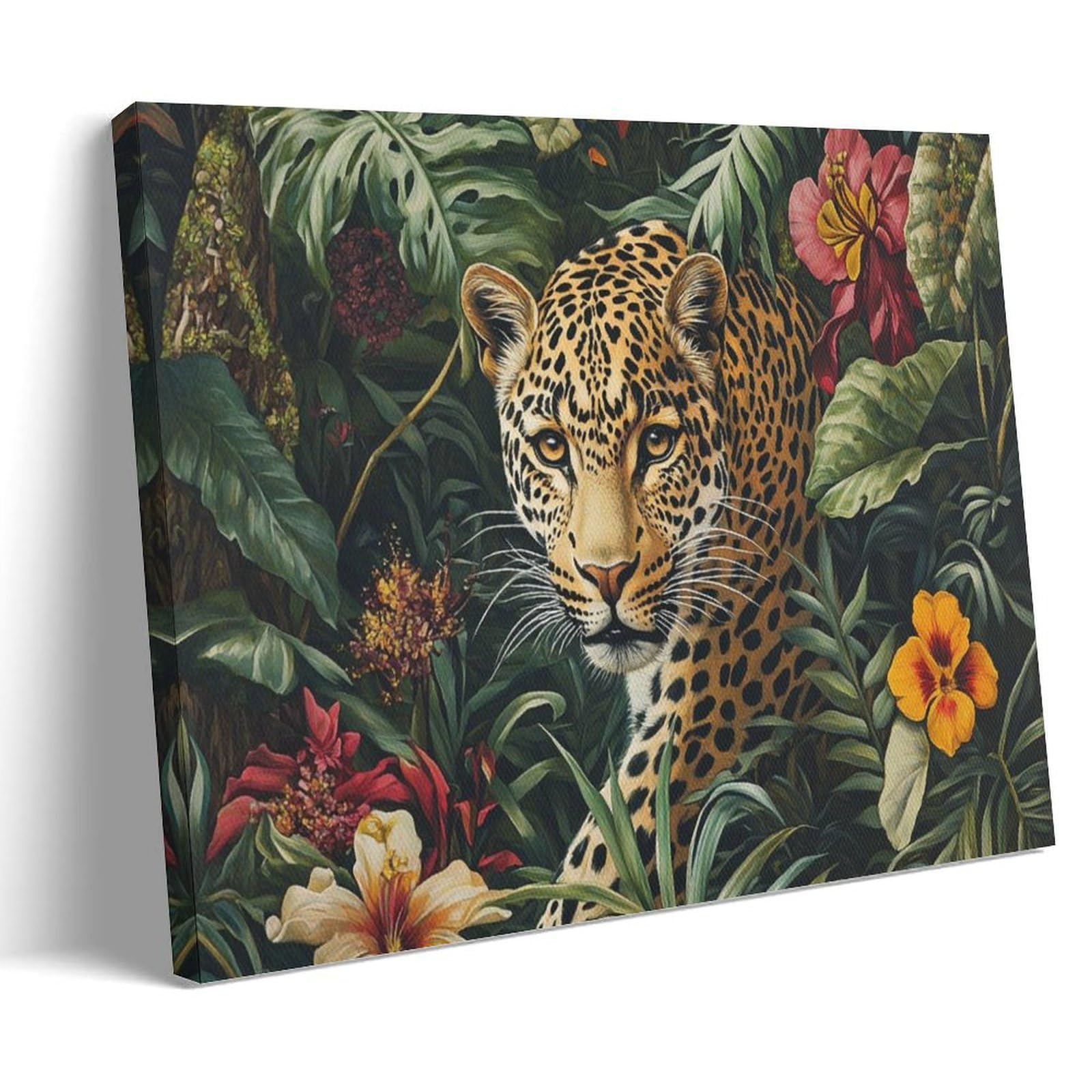 FYFMUSHE Abstract Jungle Leopard Canvas Wall Art Paintings Colorful Flower Animal Painting Pictures on Canvas Prints Framed Ready to Hang Artwork for Bedroom Home Decor 12x18inch(30x45cm)