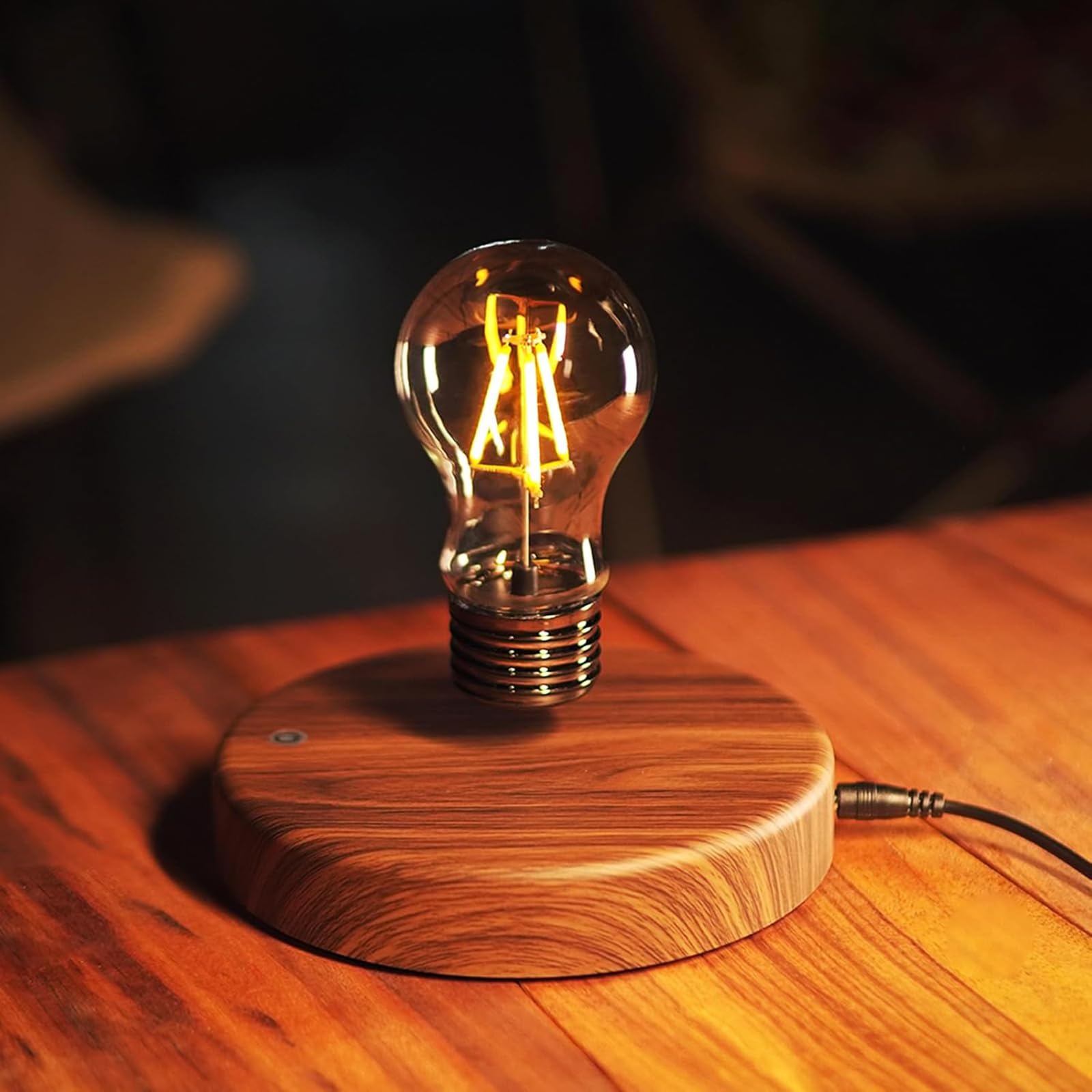 ele ELEOPTION Schwebende LED-Tischleuchte mit Touch-Taste Magnetische in Edler Holz-Optik Drahtlose LED-Glühbirne Dekoleuchte Dekoratives Licht für Liebhaberfreunde Raumdekoration,Nachtlicht