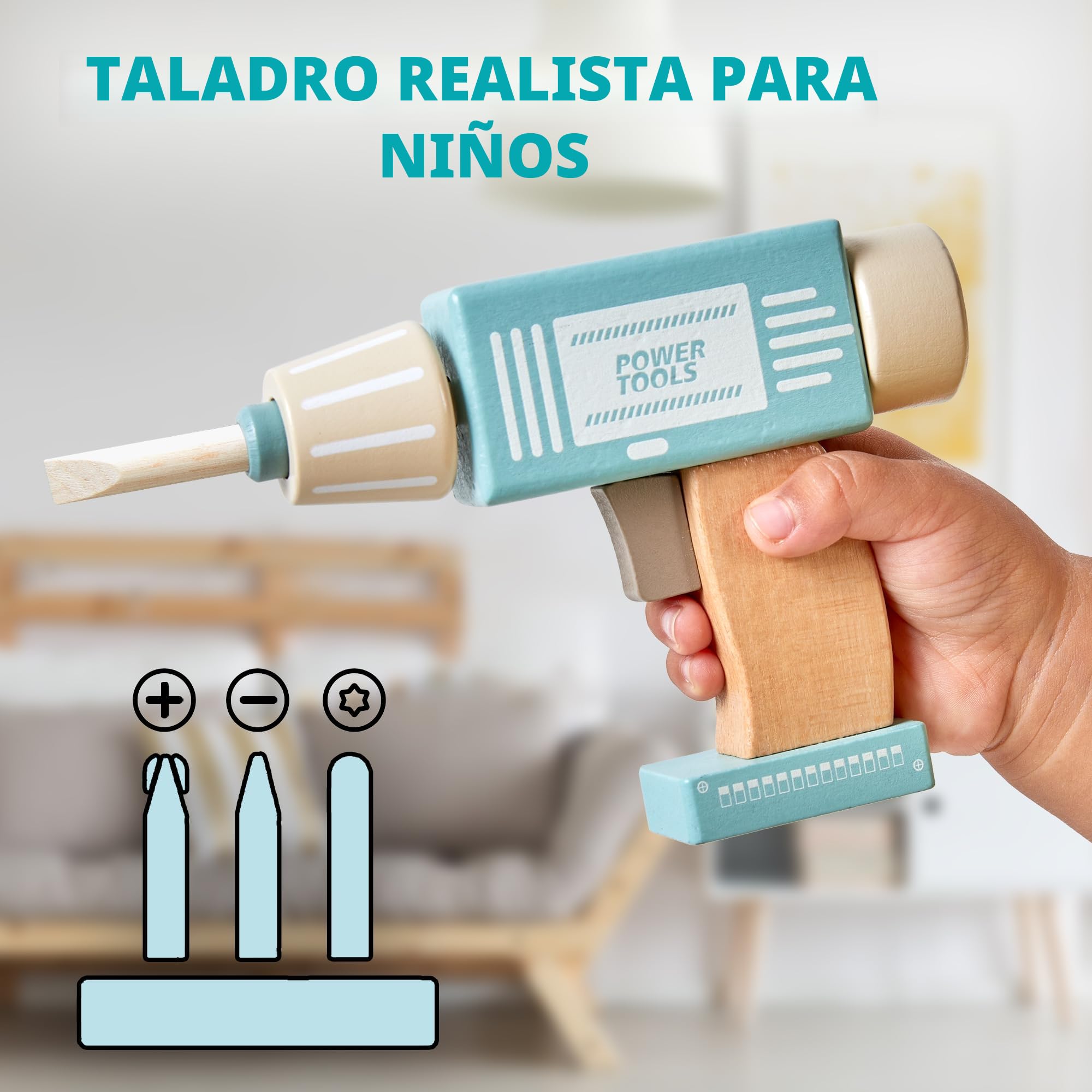 Banco de herramientas para niños, juego de herramientas de juego de madera con cinturón de herramientas para niños, banco de trabajo para niños, juego de herramientas de construcción de simulación