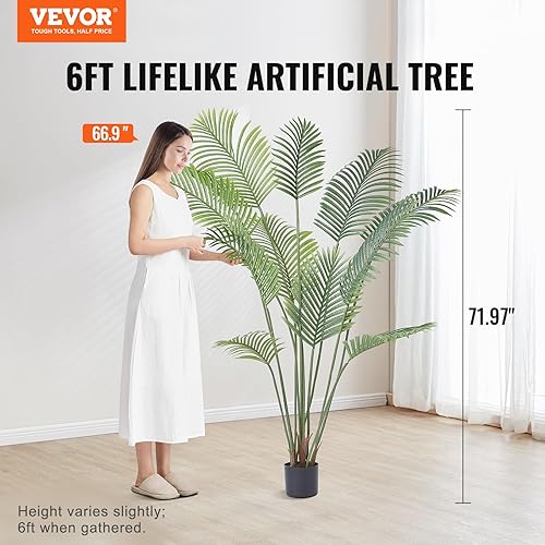 Miniatura 2 de VEVOR Palmera artificial, planta sintética de 6 pies de alto, material de polietileno seguro y protección de inclinación anti-punta, planta de bajo