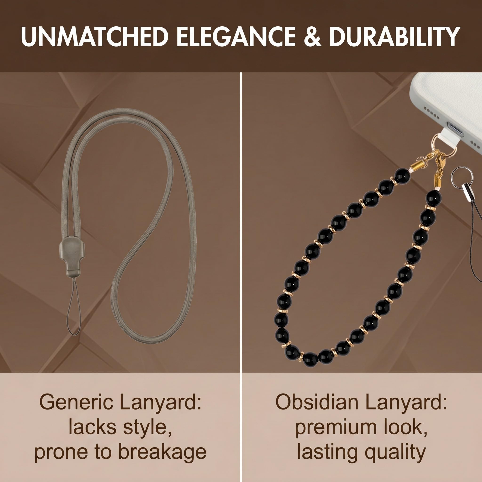 Bijoux de Téléphone en Obsidienne Noire, Dragonne Téléphone Portable Anti-Perte, Bracelet Téléphone de Perles Élégant, Charme de Téléphone Universel pour Smartphone et Accessoires