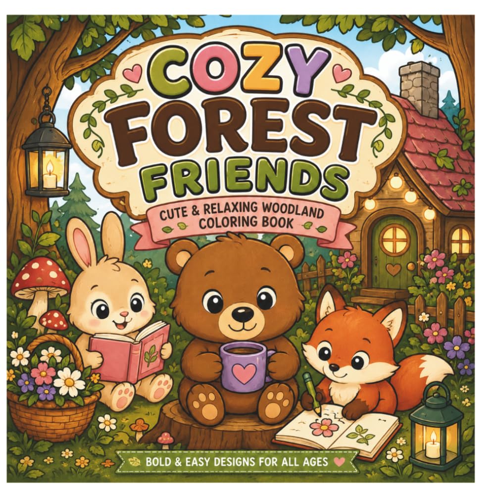 Cozy Forest Friends: Cute & Relaxing Woodland Coloring Book