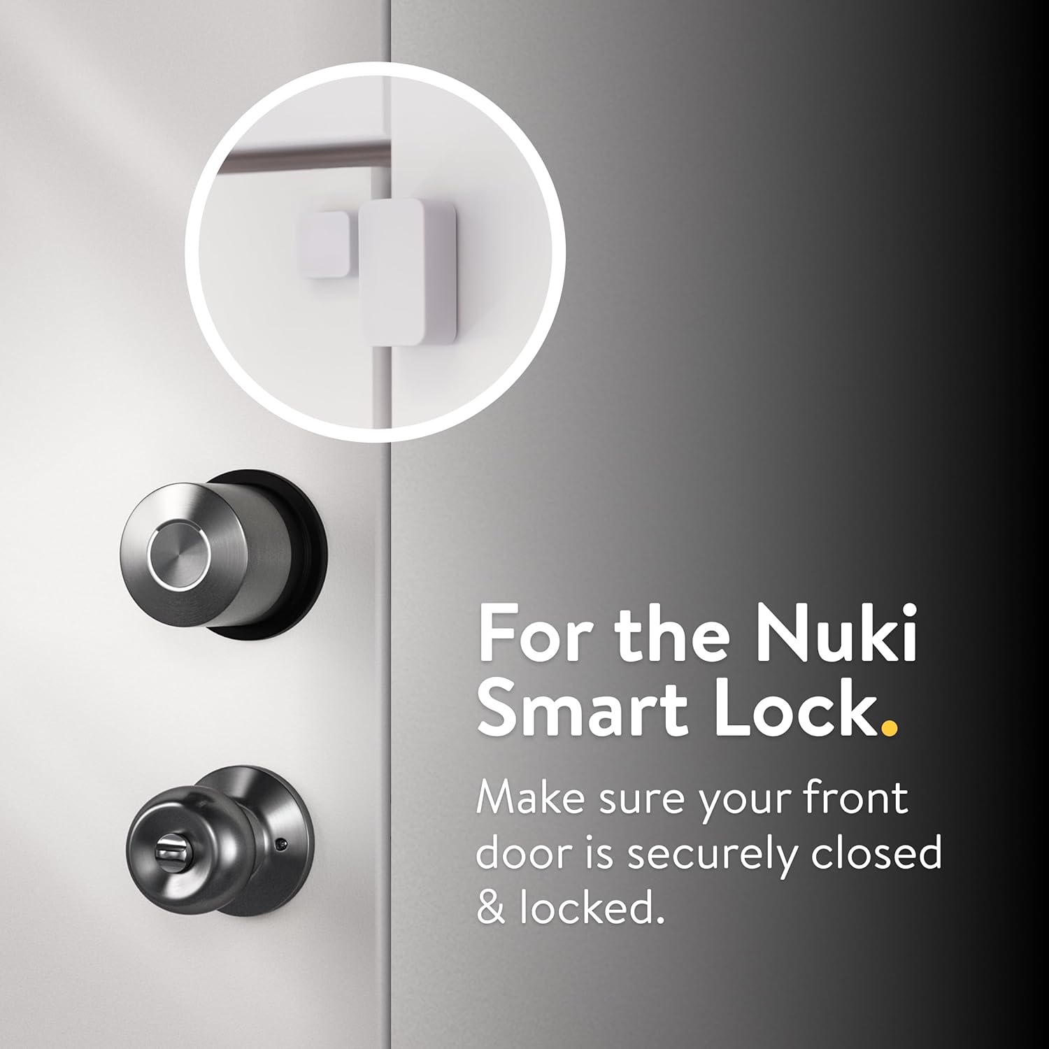 Nuki Door Sensor installed on a door frame next to a Nuki Smart Lock.