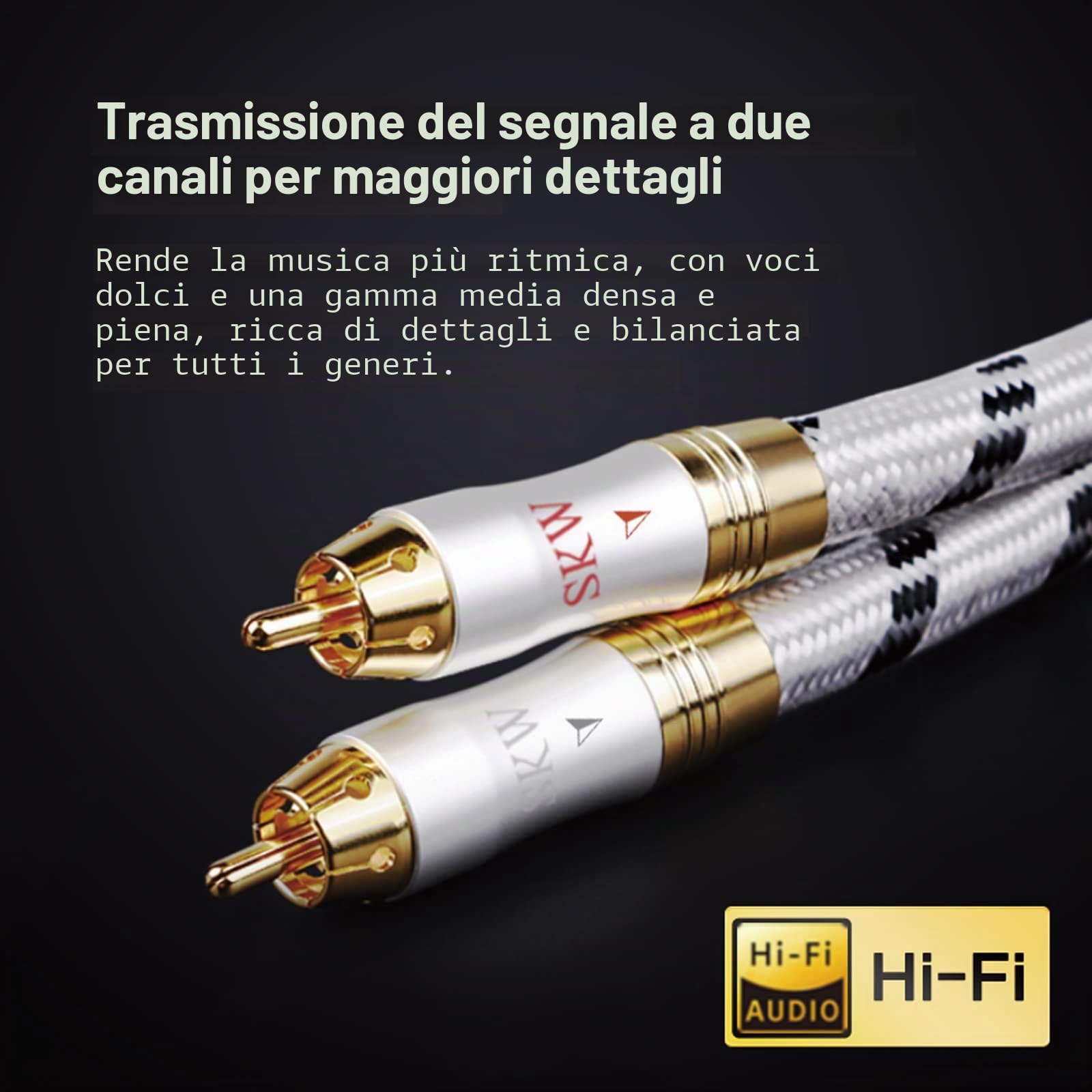SKW Flagship serie Cavo audio RCA, rame ad alta purezza con placcatura d'argento da 2RCA a 2RCA con diametro esterno di 10 mm Cavo RCA compatibile per CD, amplificatore, decoder - 1M