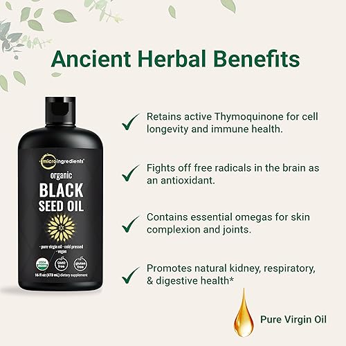 Miniatura 5 de Micro Ingredients Aceite de semilla negra orgánico, 16 onzas líquidas, prensado en frío de semillas de Nigella Sativa, rico en timoquinona y Omega 3