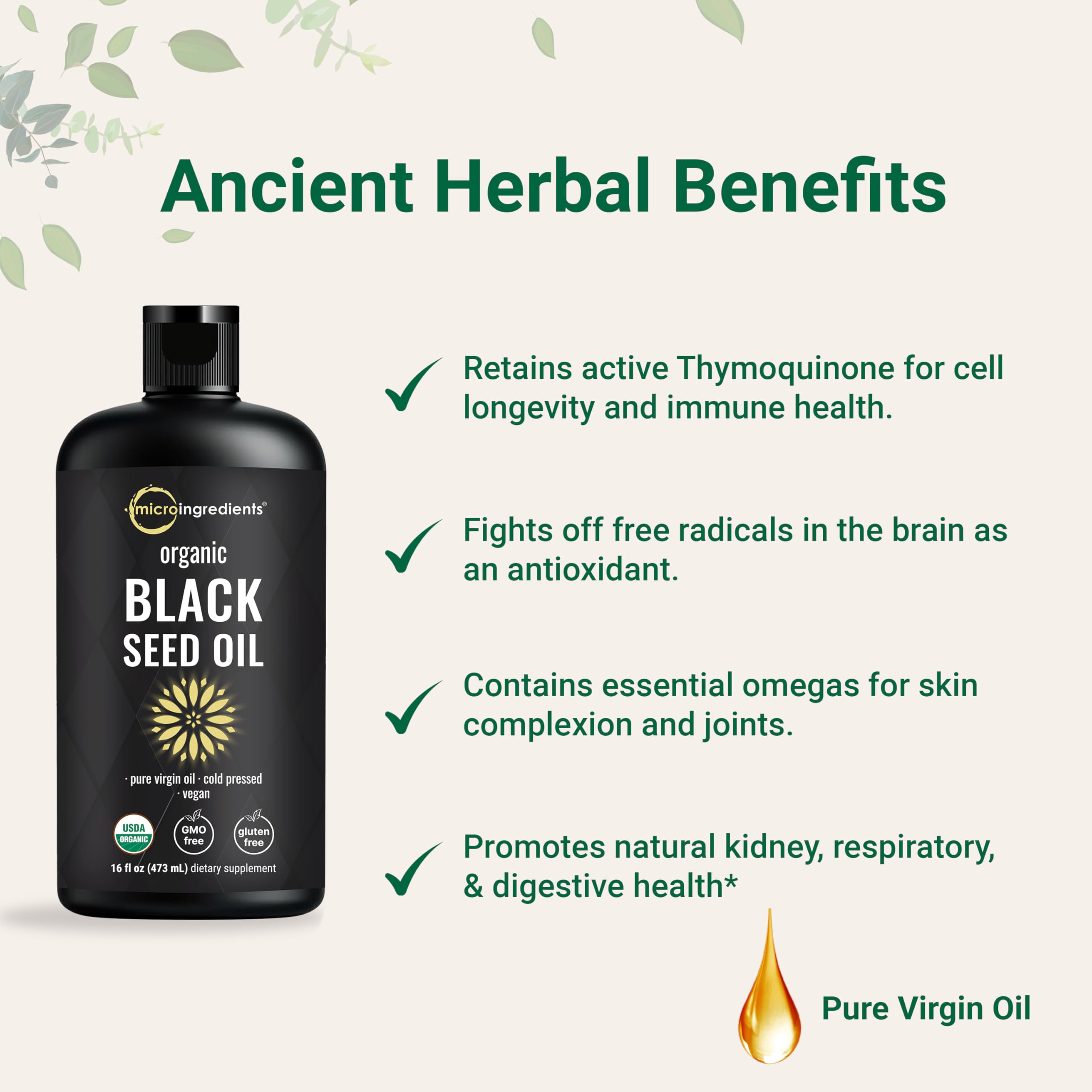 Micro Ingredients Black Seed Oil Organic Cold Pressed, 16 fl oz | Rich in Thymoquinone & Omega 3 6 9 | Unrefined from Nigella Sativa Seeds | Immune, Hair & Skin Support* | Non-GMO - 3 Months Supply — Amazon image 5