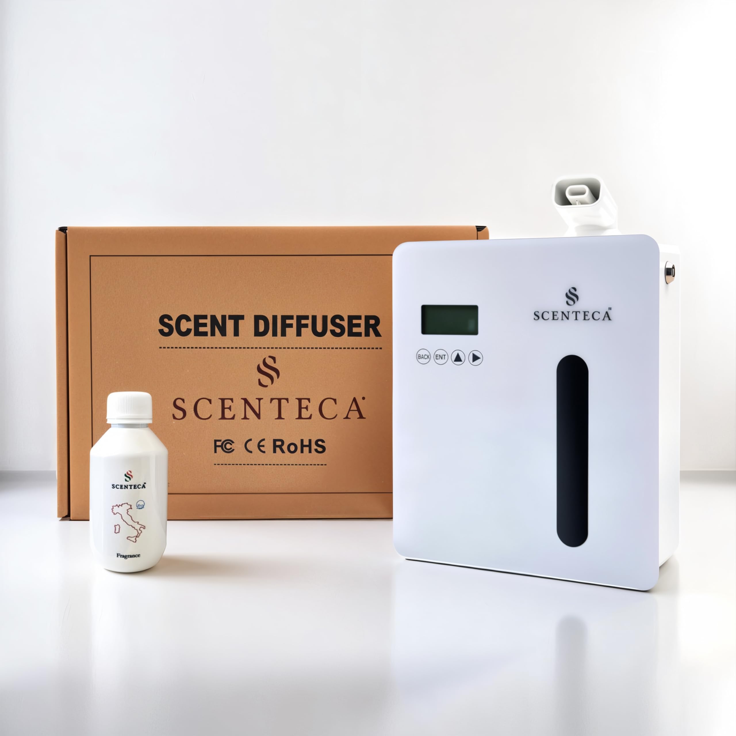 SCENTECA Difusor eléctrico de aceites Esenciales Mod. AD-P5, con Fragancia Té Blanco y Flores de Primavera incluida, nebulización sin Agua, Cobertura hasta 150 m², para casa y Oficina (100 ml)
