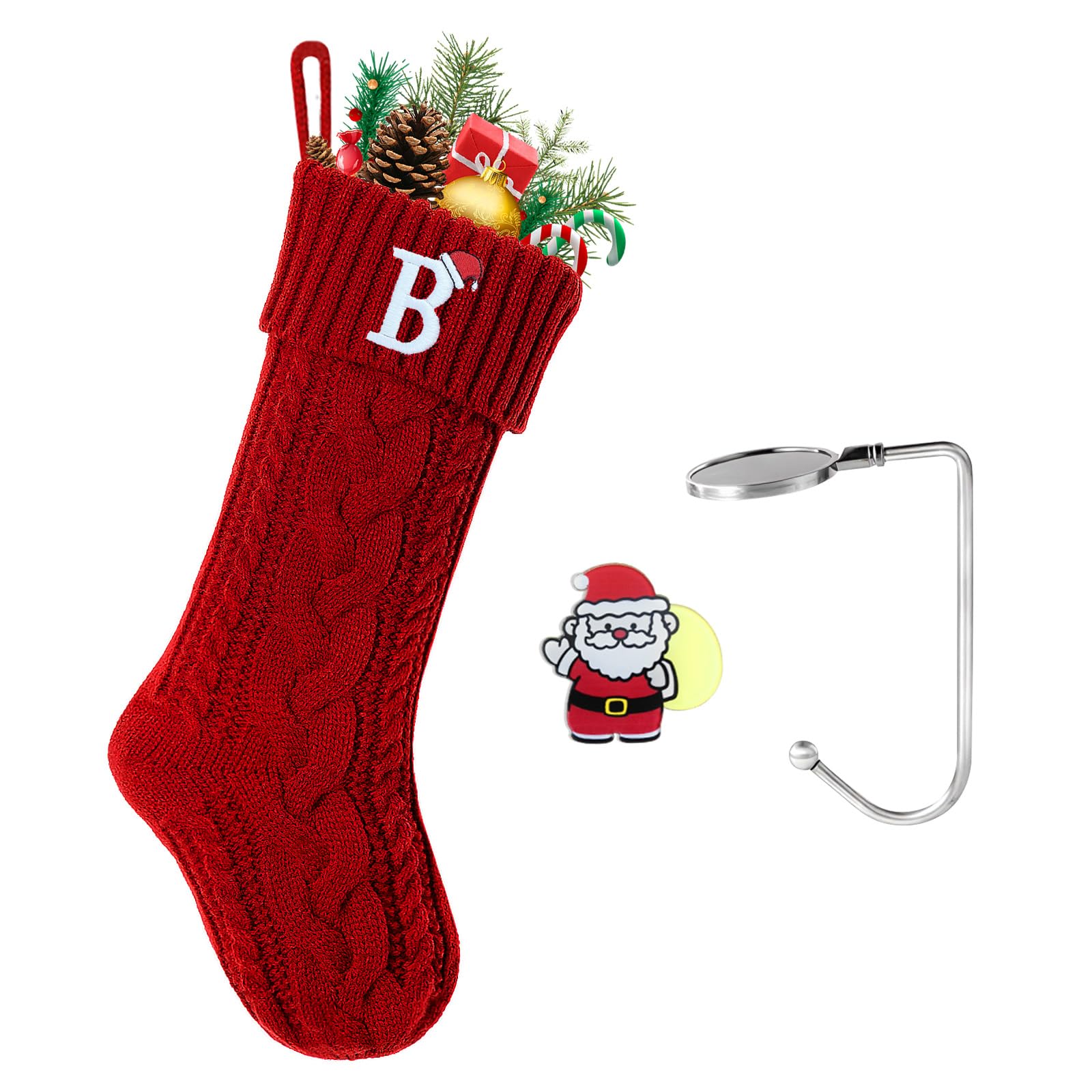 guccde Christmas Stockings with Initials, Personalized Embroidered Monogram 18 Inches Knitted Christmas Stockings Fireplace Xmas Stockings for Kids,
